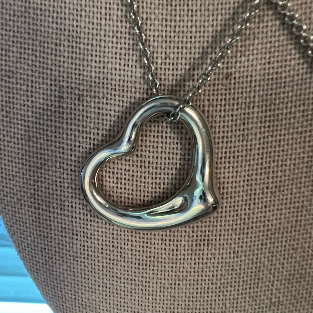 Tiffany & Co 925 SS Open Heart Large Pendant Necklace